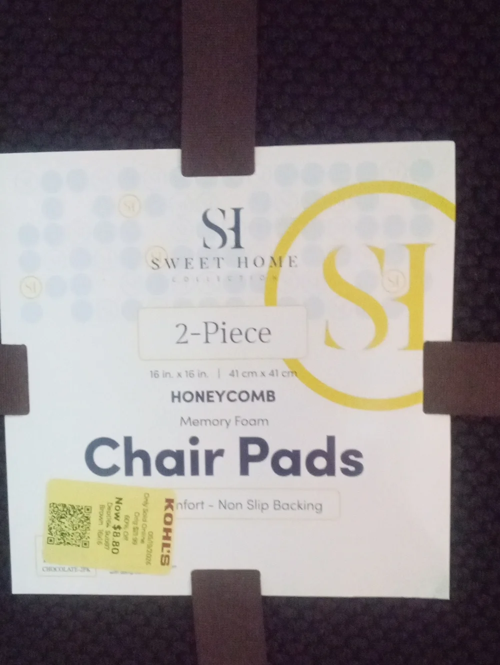 Brown Honeycomb Memory Foam Chair Pad  2 Piece NWT $27.99 Sweet Home